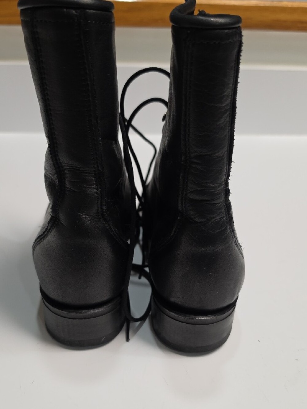 Laredo Vintage Black Leather Lace-Up Western Roper Boots - Size 8 - Picture 12 of 13